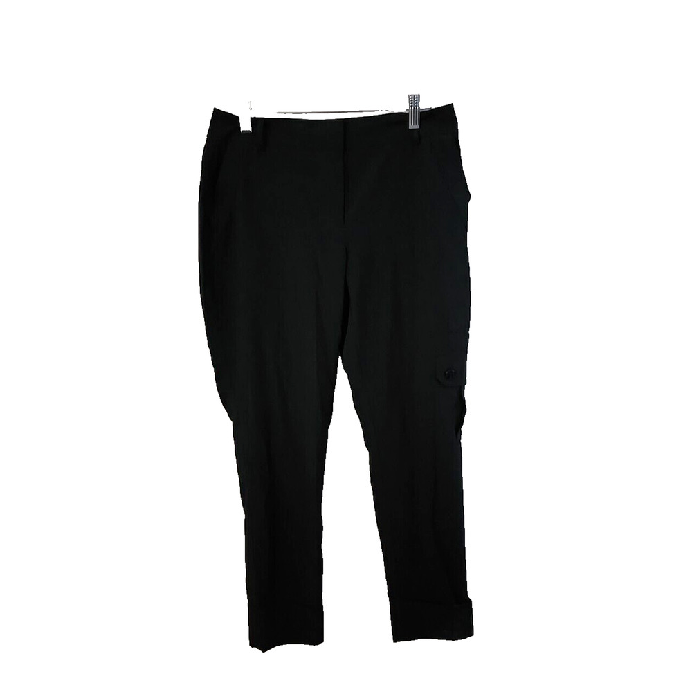 Chico's Black Straight Leg Casual Utility Cargo Cropped Pants Womans Size 8